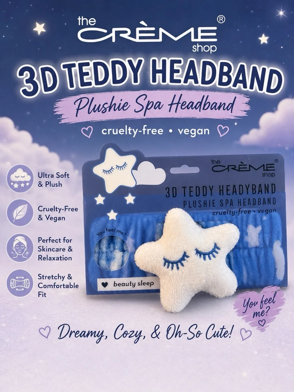 the CRÈME Shop 3D Teddy Plushie Spa Headband - Sleepy Star